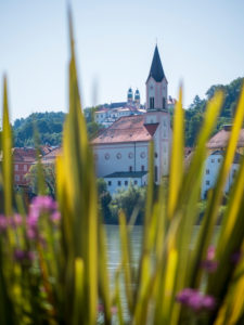 On the Inn promenade view of Innstadt with St. Gertraud and Mariahilf, Passau, Bavaria, Germany On the Inn promenade view of Innstadt with St. Gertraud and Mariahilf, Passau, Bavaria, Germany